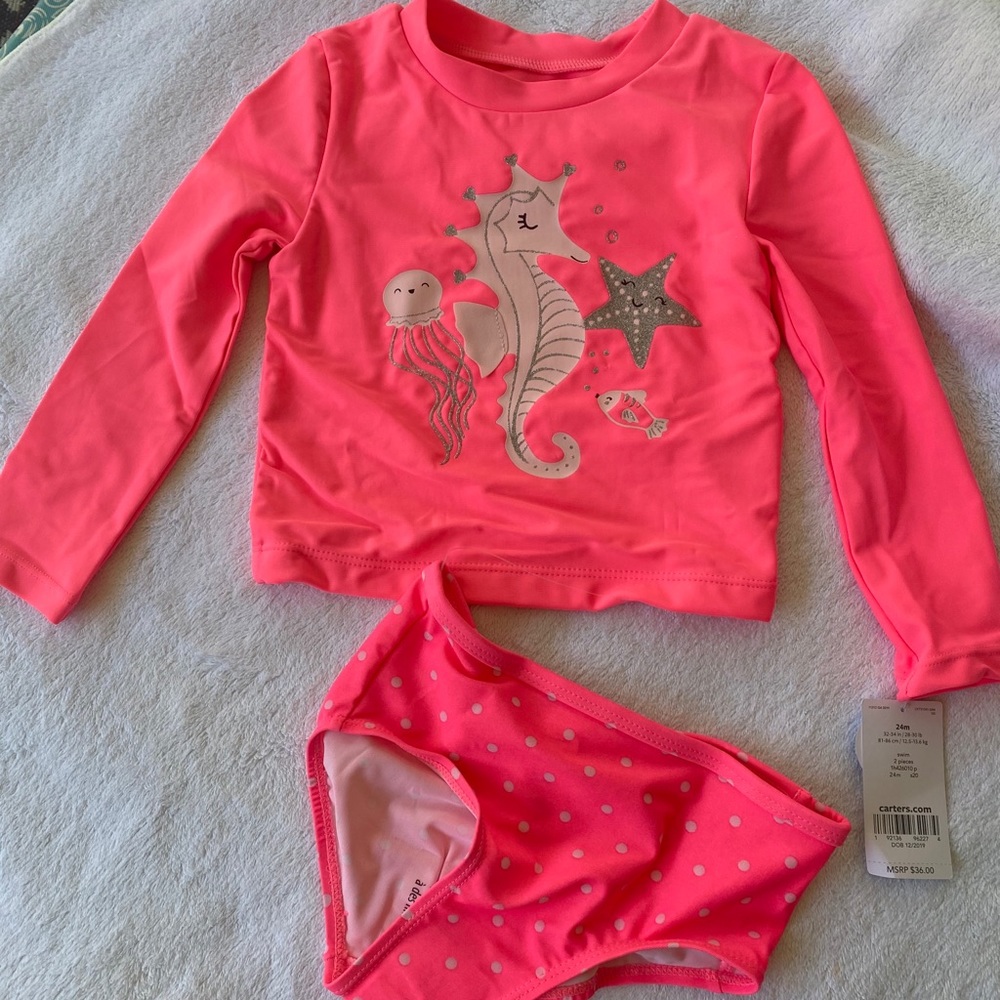 Pink Rash guard tankini with bottoms UPF 50